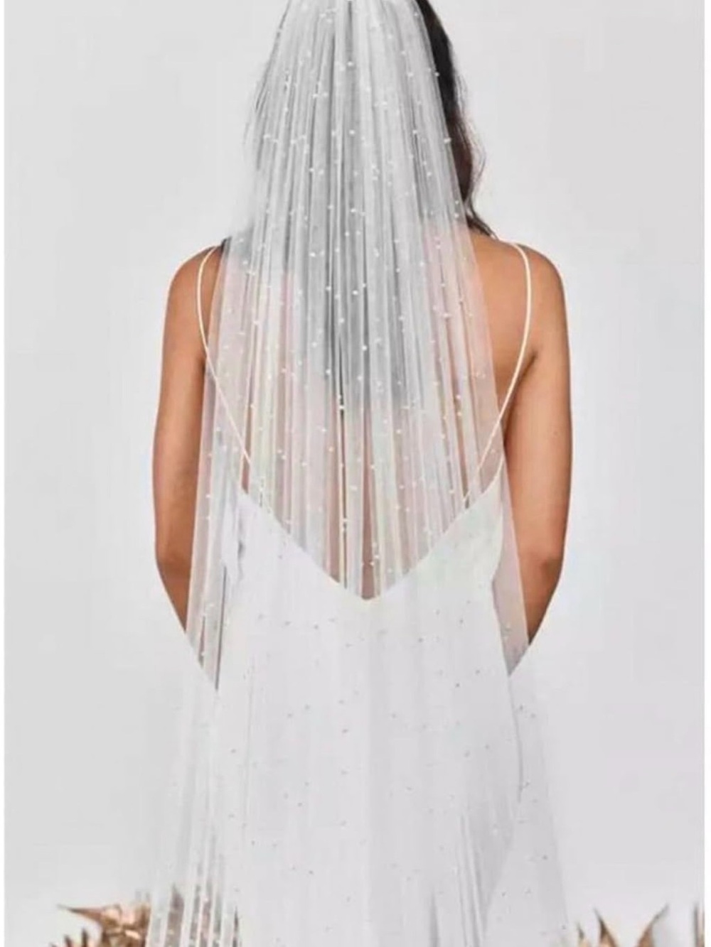 Bridal Veil with Delicate Pearl Accents - White